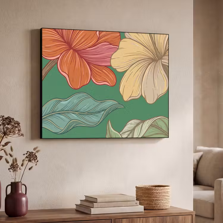 Art Frame - Blumen – Grün – Illustration - Bloemen - Groen - Illustratie Textielframe zwart klein