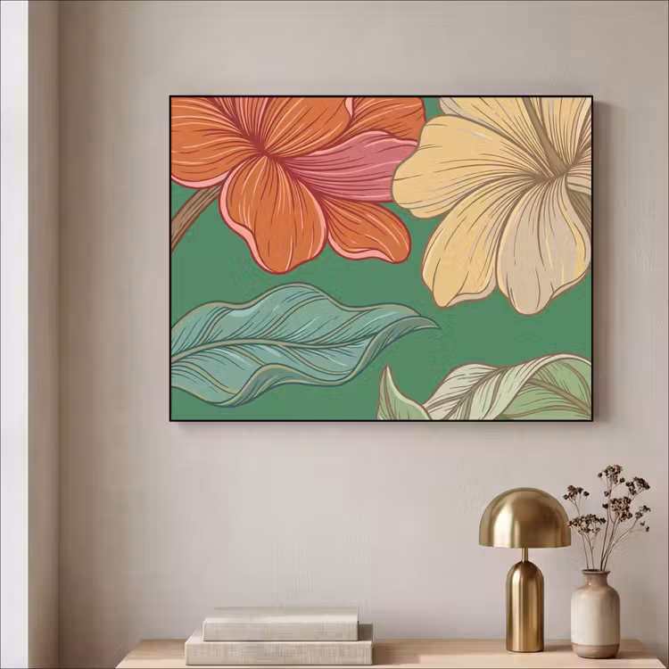 Art Frame - Blumen – Grün – Illustration - Bloemen - Groen - Illustratie Textielframe zwart klein