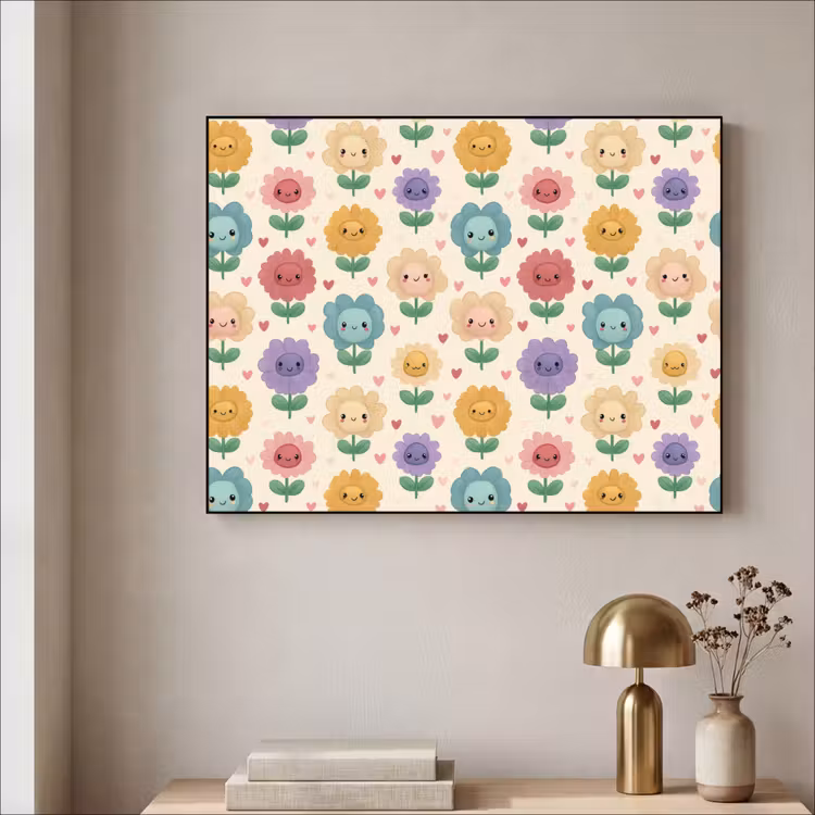 Bloemen - Hartjes - Kleurrijk Textielframe zwart klein 947 -sfeer2