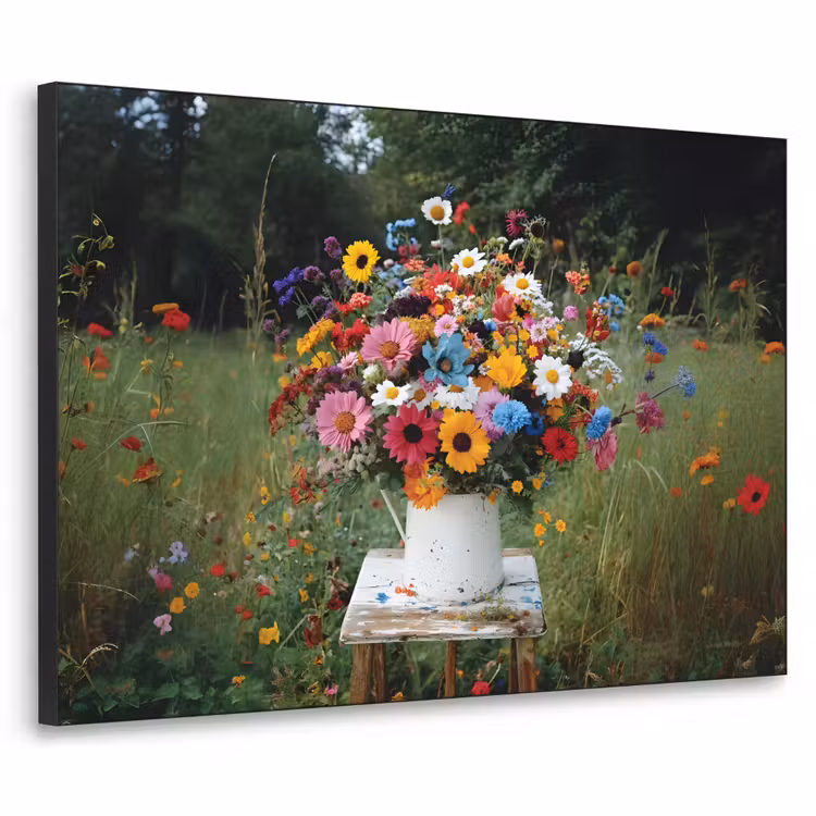 Bloemen - Krukje - Gieter - Veld Textielframe zwart klein -3d