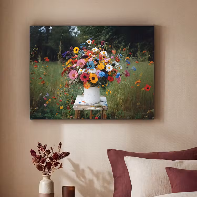 Bloemen - Krukje - Gieter - Veld Textielframe zwart klein -sfeer1