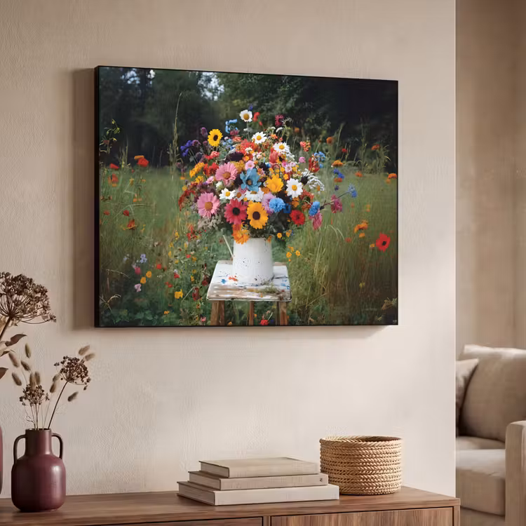 Bloemen - Krukje - Gieter - Veld Textielframe - compleet frame klein -sfeer3