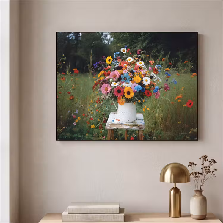 Bloemen - Krukje - Gieter - Veld Textielframe - compleet frame klein -sfeer2