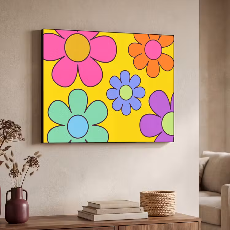 Art Frame - Blumen - Illustration - Farbenfroh - Bloemen - Illustratie - Kleurrijk Textielframe zwart klein
