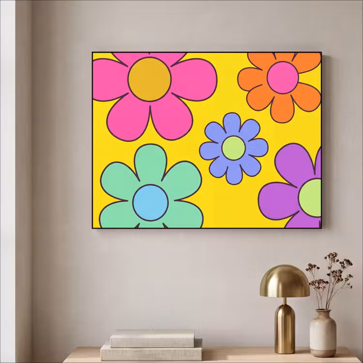 Art Frame - Blumen - Illustration - Farbenfroh - Bloemen - Illustratie - Kleurrijk Textielframe zwart klein