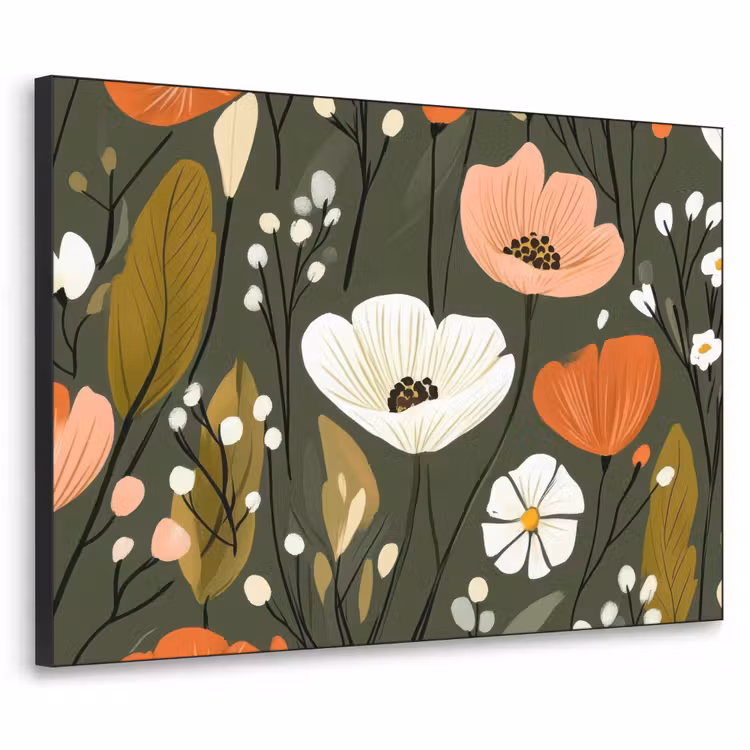 Bloemen - Illustratie - Groen Textielframe - compleet frame klein -3d