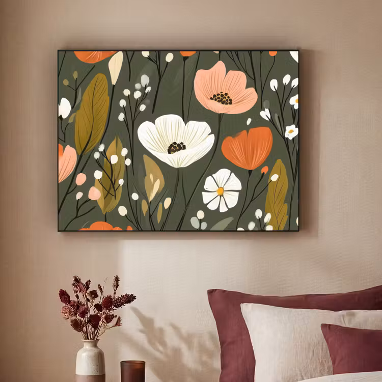 Bloemen - Illustratie - Groen Textielframe - compleet frame klein -sfeer1