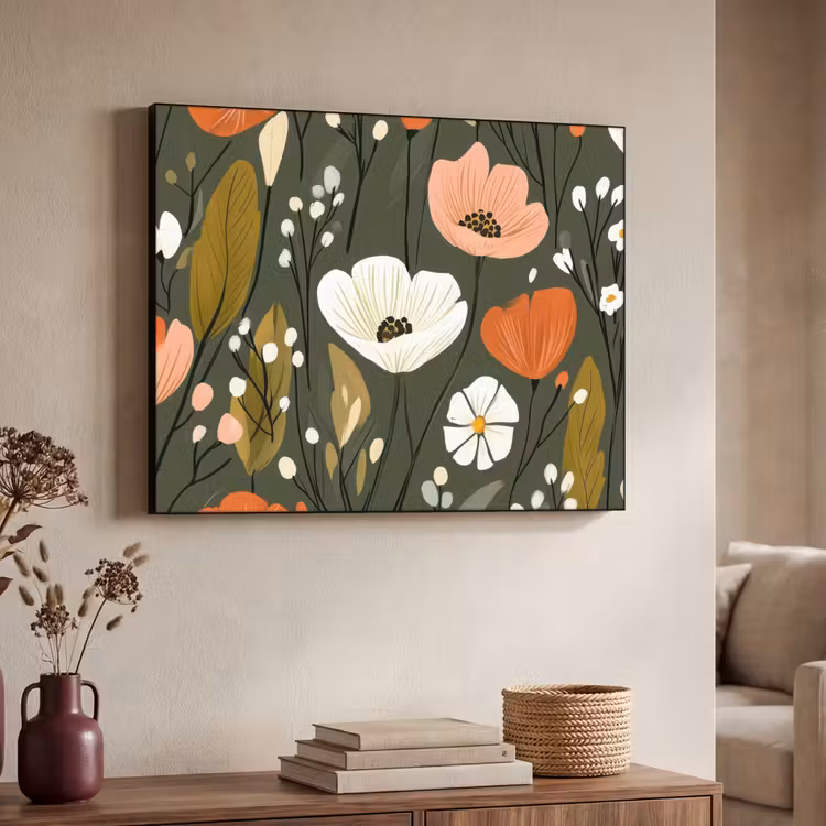 Bloemen - Illustratie - Groen Textielframe - compleet frame klein -sfeer3