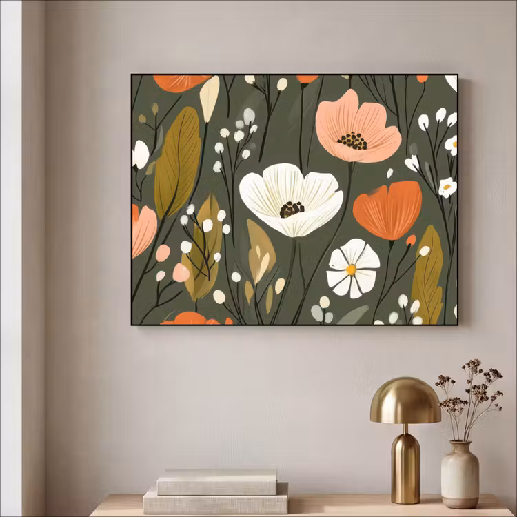 Bloemen - Illustratie - Groen Textielframe - compleet frame klein -sfeer2