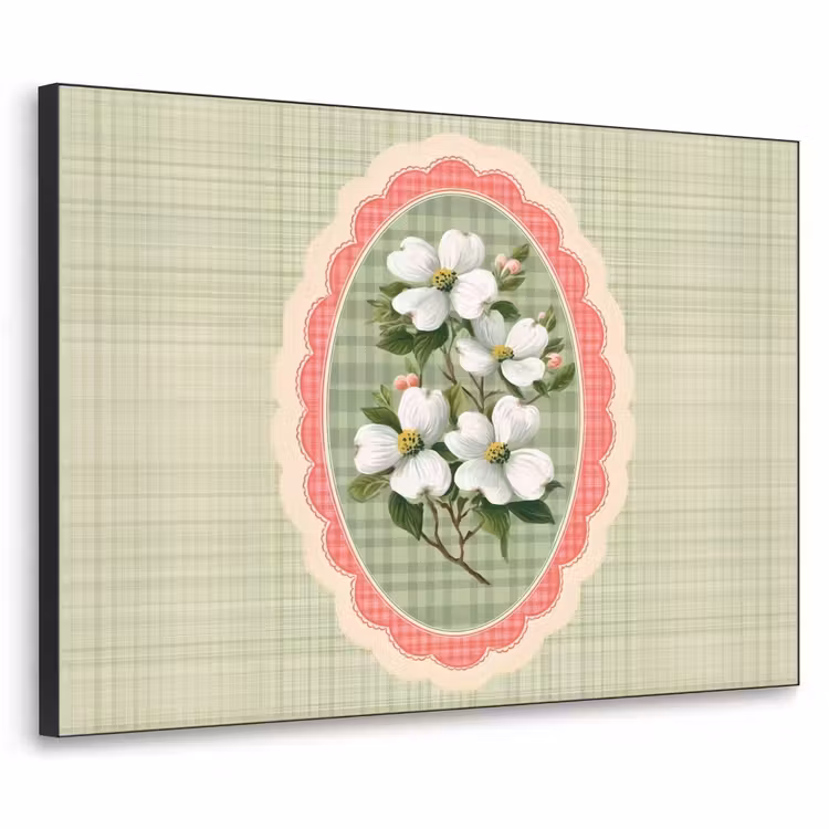 Bloemen - Illustratie - Geruit - Groen Textielframe - compleet frame klein -3d