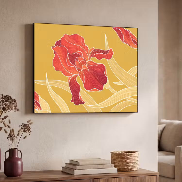 Art Frame - Blumen – Illustration – Rot - Bloemen - Illustratie - Rood Textielframe zwart klein