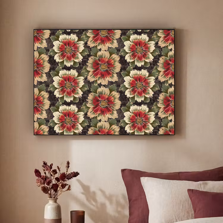 Bloemen - Klassiek - Patroon - Rood Textielframe zwart klein 947 -sfeer1