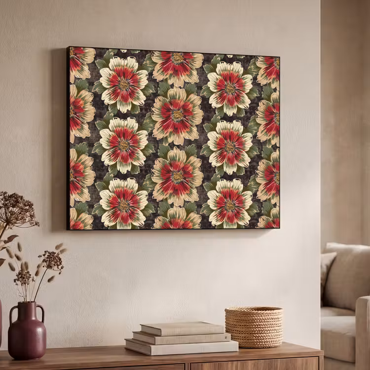 Bloemen - Klassiek - Patroon - Rood Textielframe zwart klein 947 -sfeer3