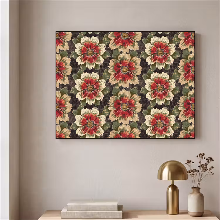 Bloemen - Klassiek - Patroon - Rood Textielframe zwart klein 947 -sfeer2