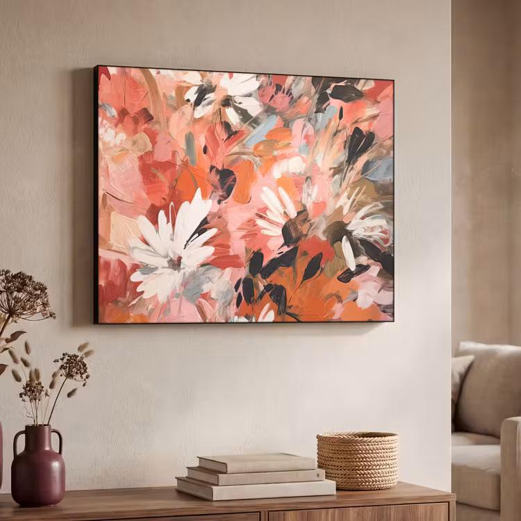 Bloemen - Kunst - Abstract - Verf Textielframe zwart klein -sfeer3