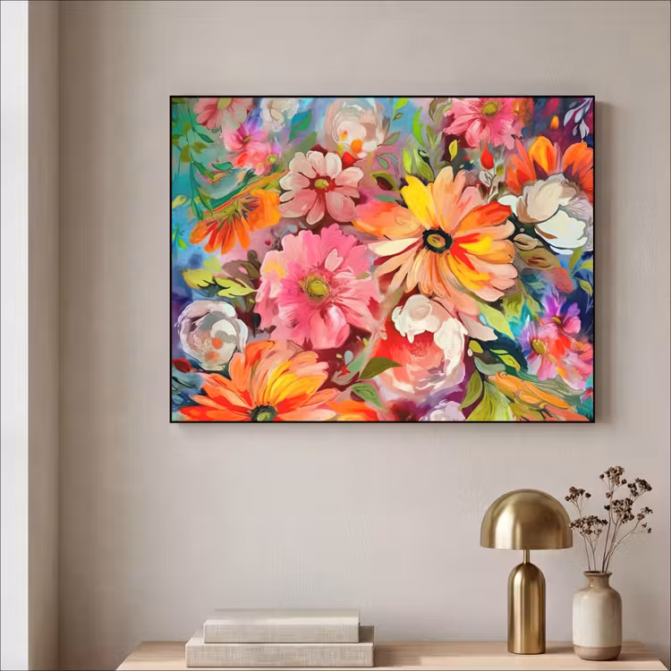 Bloemen - Kunst - Schilderij - Botanisch Textielframe zwart klein -sfeer2