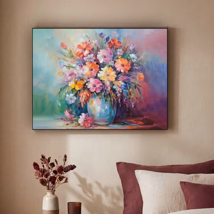 Bloemen - Kunst - Schilderij - Lente - Boeket Textielframe zwart klein -sfeer1