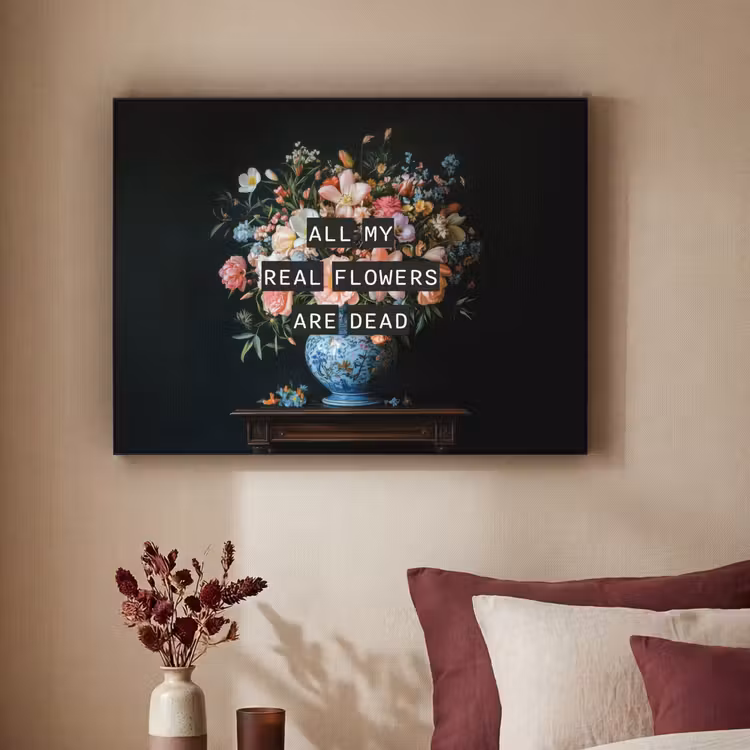 Bloemen - Art - Pastel - Quotes Textielframe zwart klein -sfeer1