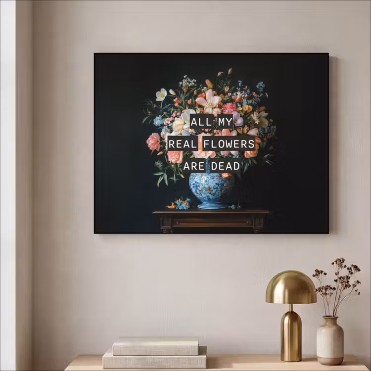 Bloemen - Art - Pastel - Quotes Textielframe zwart klein -sfeer2