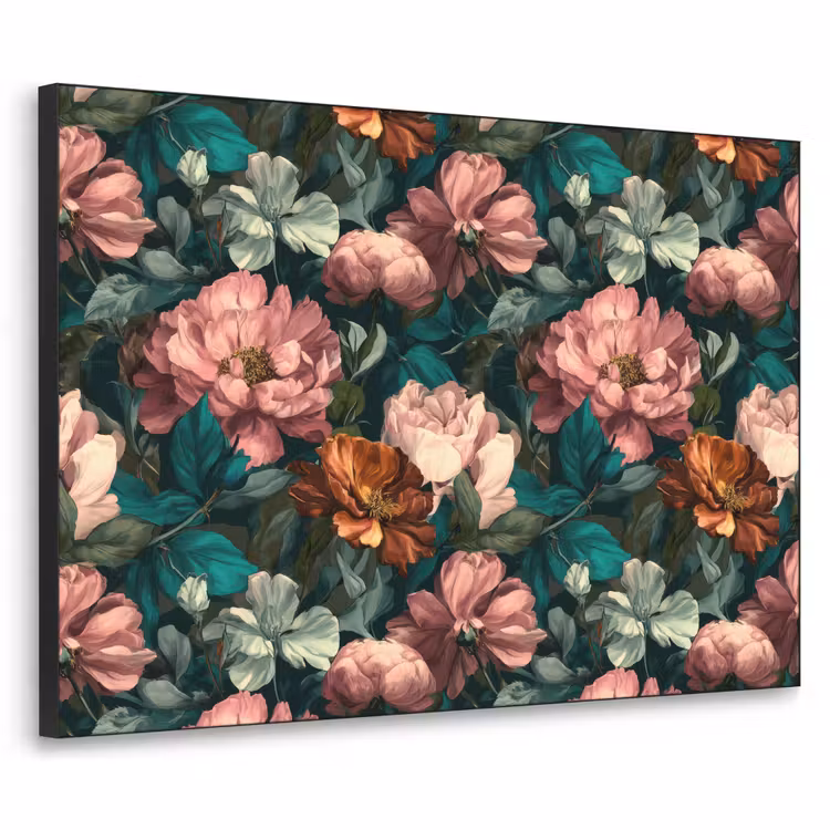 Bloemen - Schilderachtig - Patroon - Roze Textielframe zwart klein 947 -3d