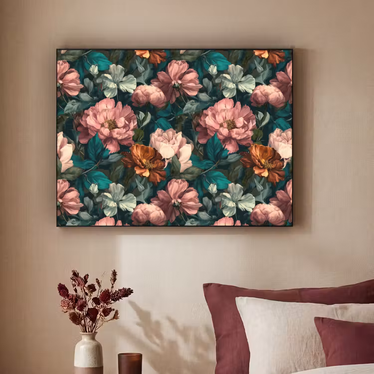 Bloemen - Schilderachtig - Patroon - Roze Textielframe zwart klein 947 -sfeer1