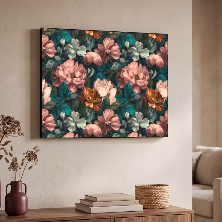 Bloemen - Schilderachtig - Patroon - Roze Textielframe zwart klein 947 -sfeer3