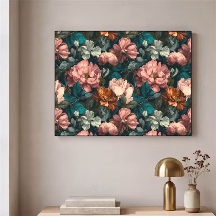 Bloemen - Schilderachtig - Patroon - Roze Textielframe zwart klein 947 -sfeer2