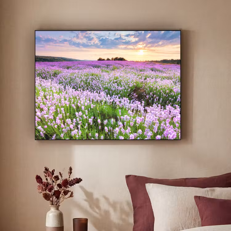 Bloemen - Lavendel - Paars - Lucht - Zonsondergang - Weide - Natuur Textielframe zwart klein -sfeer1