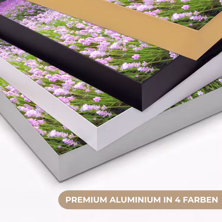 Bloemen - Lavendel - Paars - Lucht - Zonsondergang - Weide - Natuur Textielframe zwart klein -USP_kleurenDE