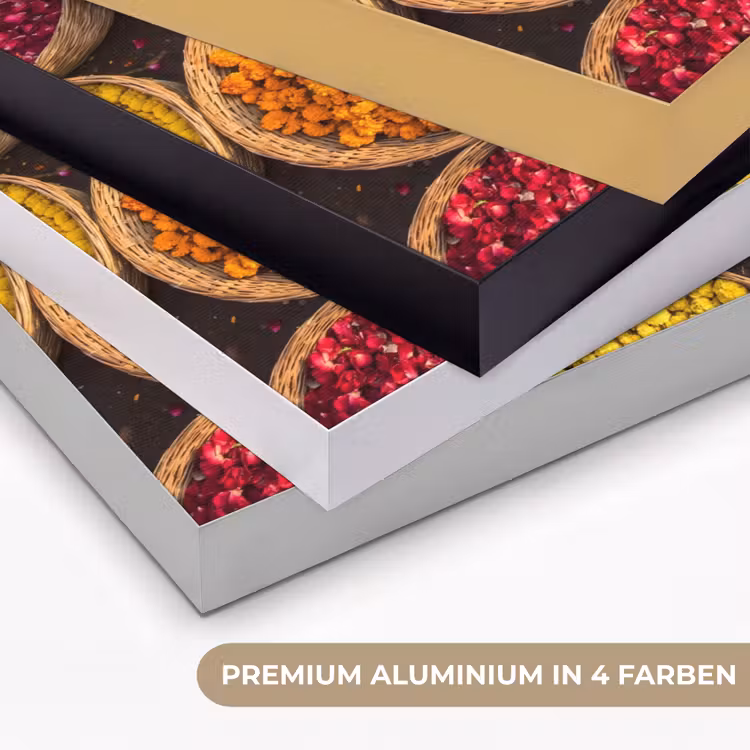 Art Frame - Blumen – Markt – Bunt - Bloemen - Markt - Kleurrijk Textielframe zwart klein