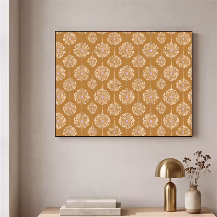 Bloemen - Modern - Oker Textielframe zwart klein 947 -sfeer2