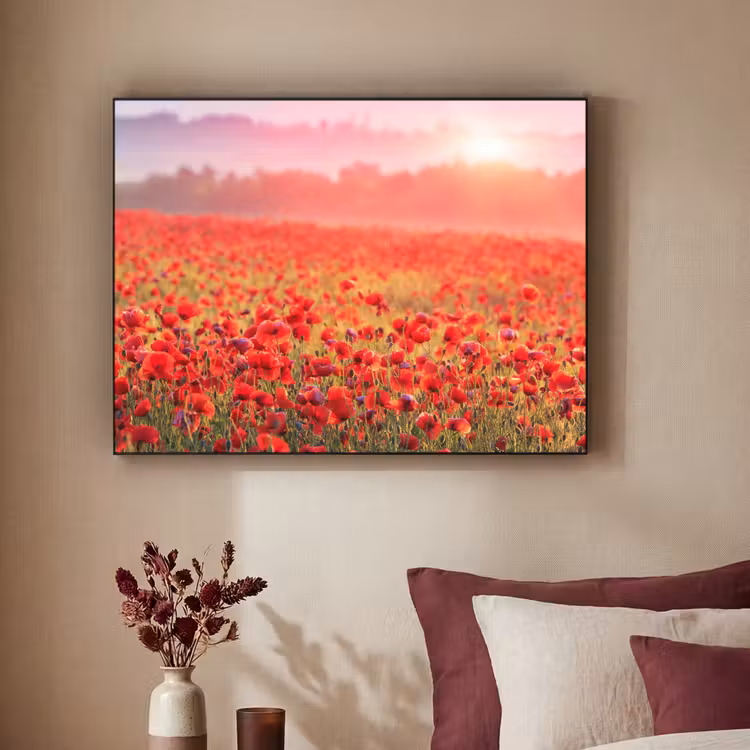 Bloemen - Klaprozen - Rood - Bloemenveld Textielframe zwart klein -sfeer1
