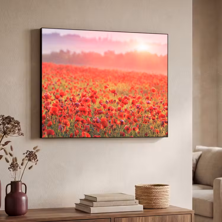 Bloemen - Klaprozen - Rood - Bloemenveld Textielframe zwart klein -sfeer3