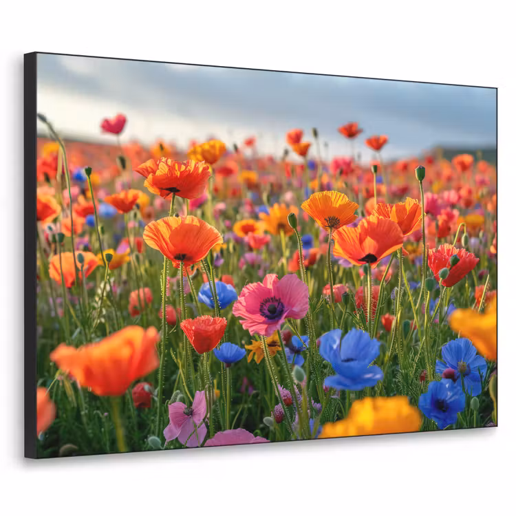 Bloemen - Klaprozen - Kleurrijk - Natuur Textielframe zwart klein -3d