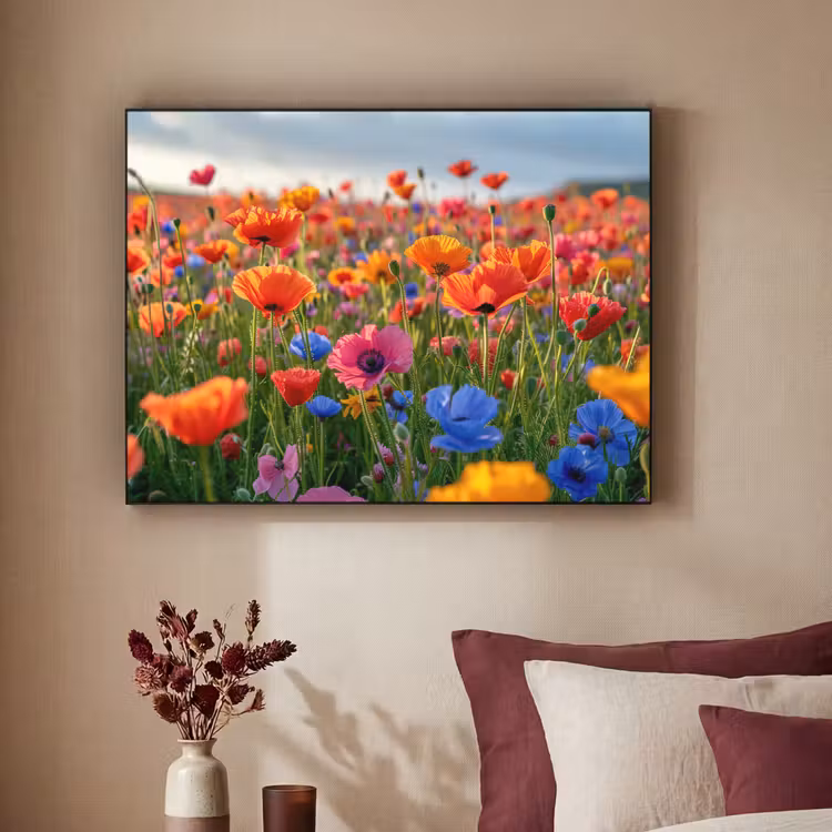 Bloemen - Klaprozen - Kleurrijk - Natuur Textielframe zwart klein -sfeer1