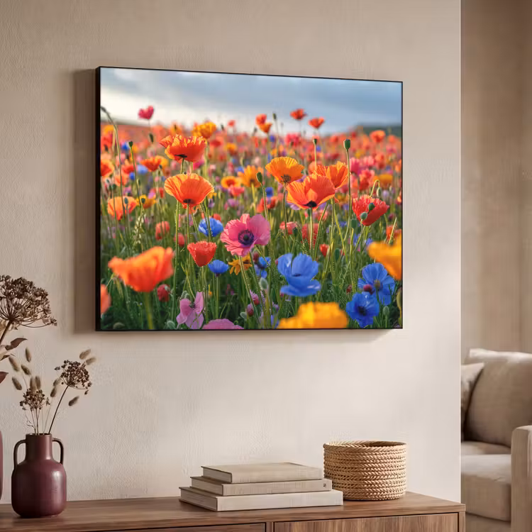 Bloemen - Klaprozen - Kleurrijk - Natuur Textielframe zwart klein -sfeer3