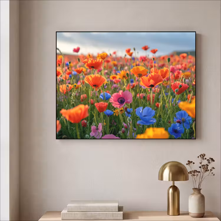 Bloemen - Klaprozen - Kleurrijk - Natuur Textielframe zwart klein -sfeer2