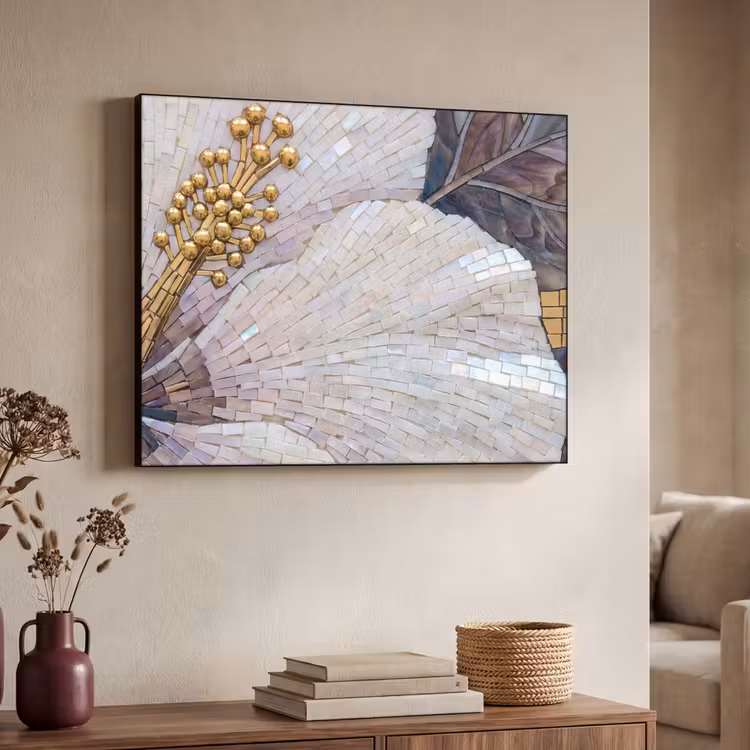 Bloemen - Mozaïek - Kunst - Modern - Goud Textielframe zwart klein -sfeer3