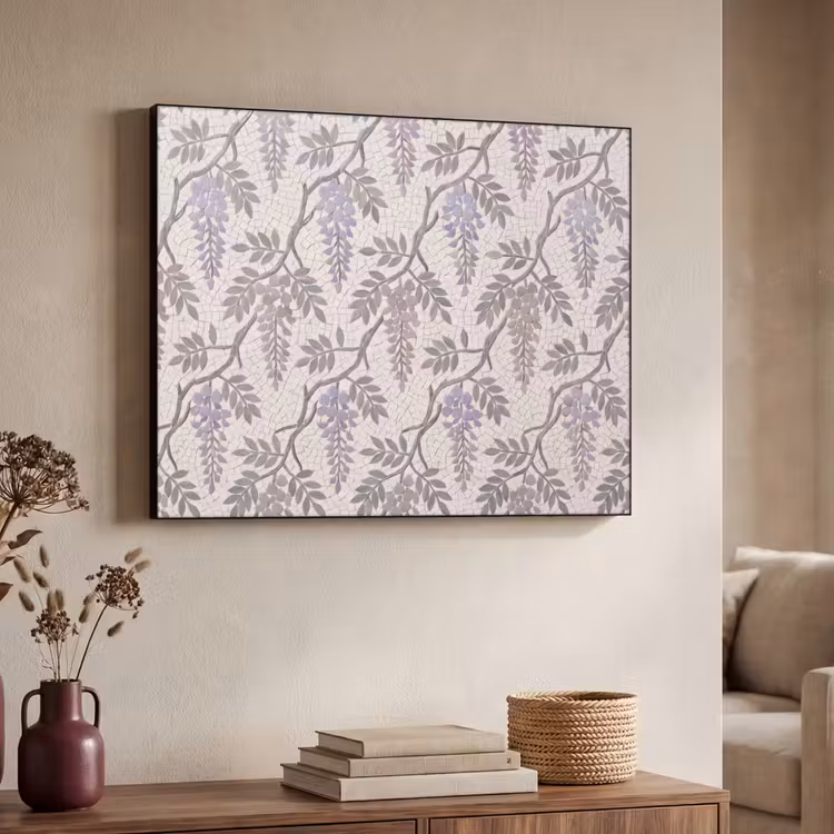 Bloemen - Mozaïek - Natuur - Patroon - Paars Textielframe zwart klein -sfeer3