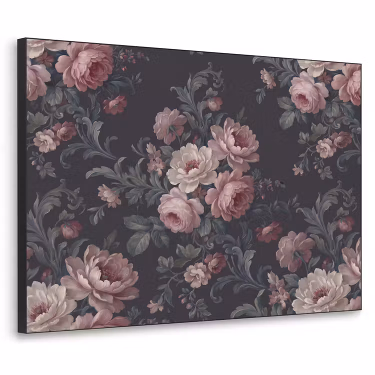 Bloemen - Patroon - Sierlijk - Roze - Donker Textielframe zwart klein -3d