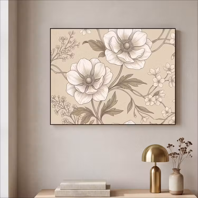 Bloemen - Patroon - Beige Textielframe zwart klein -sfeer2