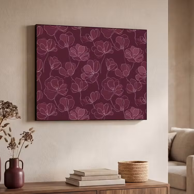 Bloemen - Patroon - Bordeauxrood Textielframe zwart klein 947 -sfeer3