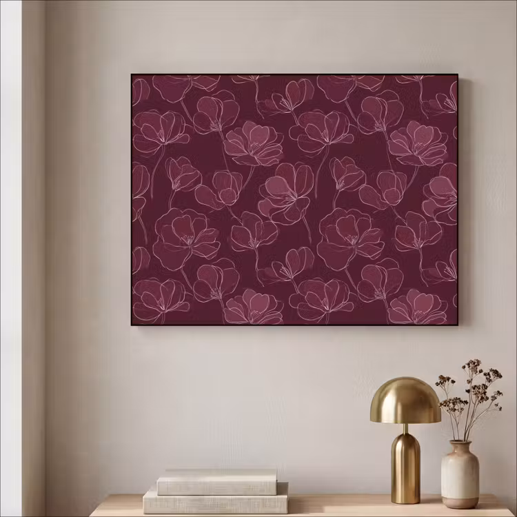 Bloemen - Patroon - Bordeauxrood Textielframe zwart klein 947 -sfeer2