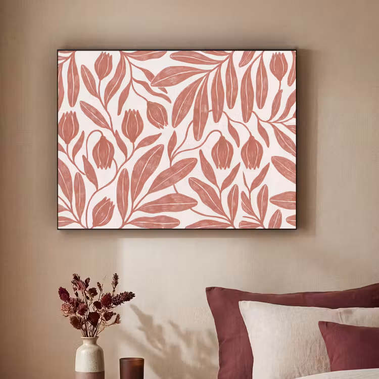 Bloemen - Patroon - Modern - Natuur - Bruin Textielframe zwart klein -sfeer1