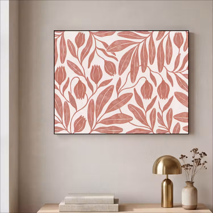 Bloemen - Patroon - Modern - Natuur - Bruin Textielframe zwart klein -sfeer2