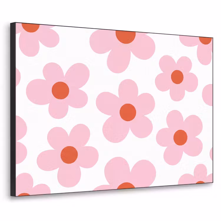 Bloemen - Patroon - Modern - Roze - Wit Textielframe zwart klein -3d
