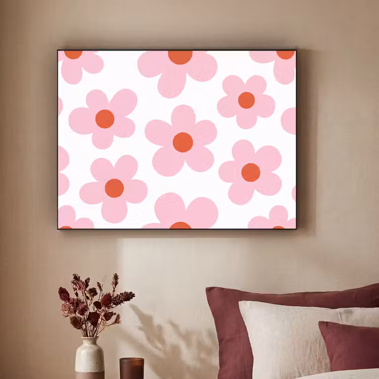 Bloemen - Patroon - Modern - Roze - Wit Textielframe zwart klein -sfeer1