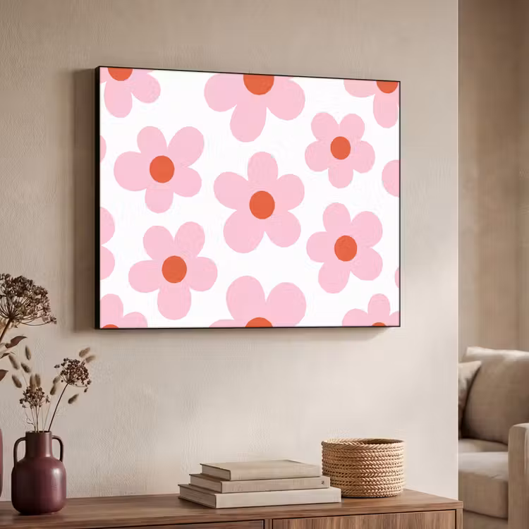 Bloemen - Patroon - Modern - Roze - Wit Textielframe zwart klein -sfeer3