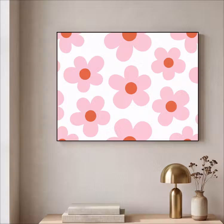 Bloemen - Patroon - Modern - Roze - Wit Textielframe zwart klein -sfeer2