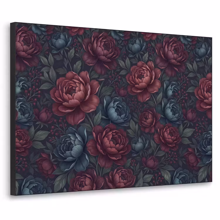Bloemen - Patroon - Natuur - Klassiek - Donker Textielframe zwart klein -3d